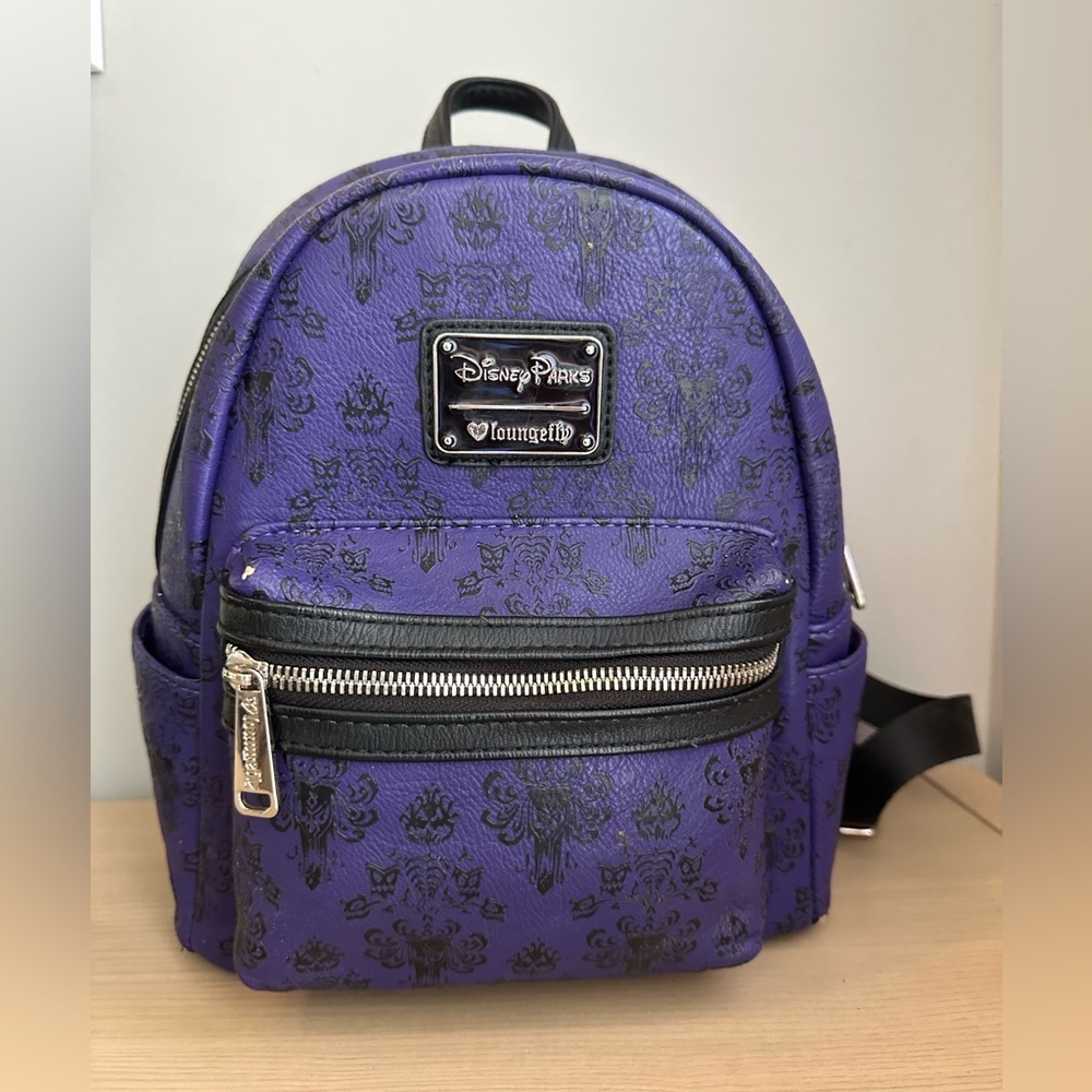 Disney Parks Loungefly X Purple Haunted Mansion Wallpaper Mini Backpack